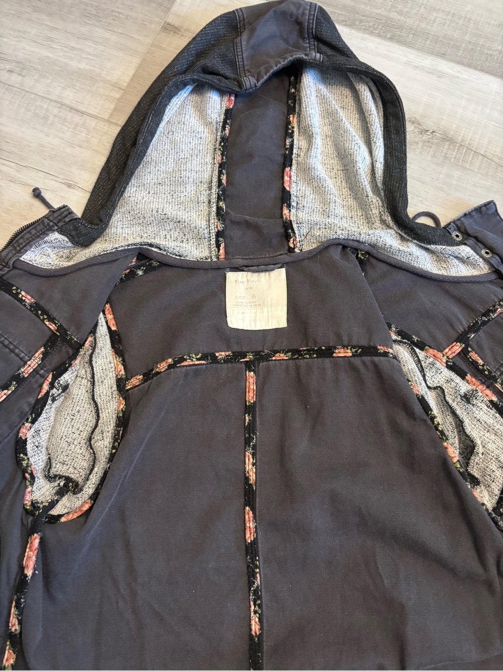 Free People Hooded Utility Jacket Sweater Mix Media Gray S - Picture 7 of 16